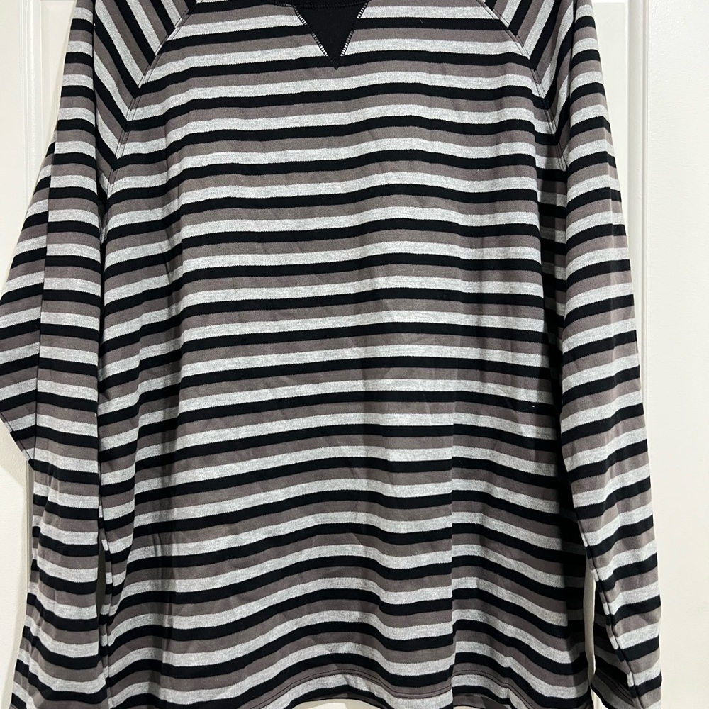Karen Scott Black and Gray Striped Long Sleeve Top